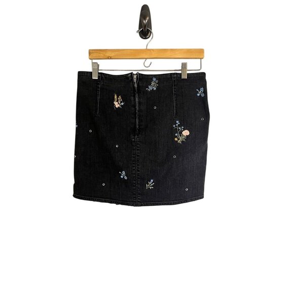 Retro Floral Denim Skirt Black M Embroidery Preppy Western Boho Hippie Indie 80s - Picture 6 of 10